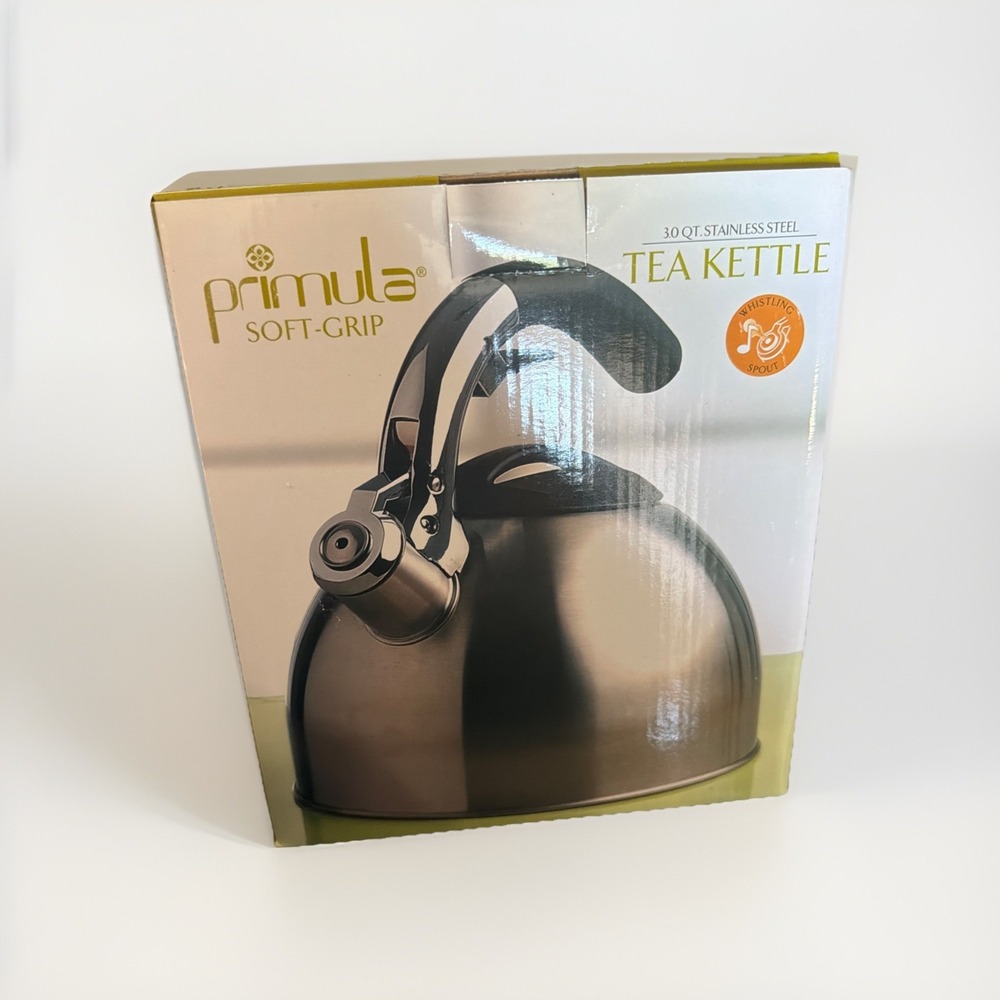 PRIMULA 3.0 QT. Soft- Grip Whistling Spout New In Box STAINLESS STEEL TEA KETTLE